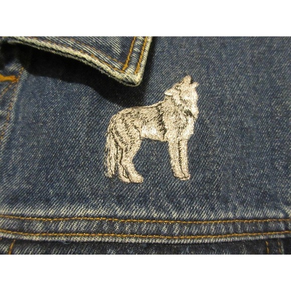 Guide Gear Mens Medium M Denim Vest Embroidered Howling WOLF Cowboy Hunter - Picture 3 of 10